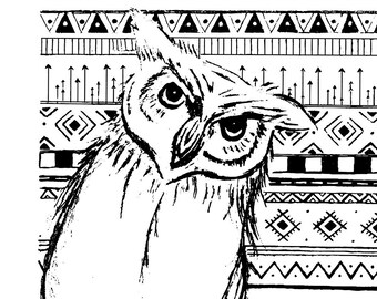 Tribal Owl Print / Wall Art Print DIY / Native American Indian Tribal ...