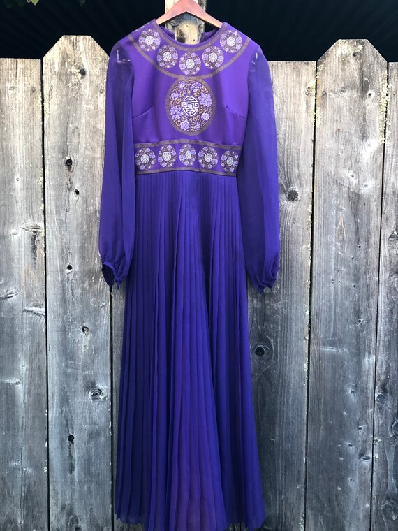 1970s Alfred Shaheen Purple Gown//Sheer Sleeves//… - image 4