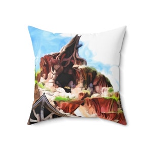 Spun Polyester Square Pillow Painting of Disneyland Resort ~Splash Mountain~  log Ride