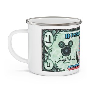 Enamel Camping Mug Painting of Disneyland Resort Vintage Disney Dollars Mickey Mouse image 3