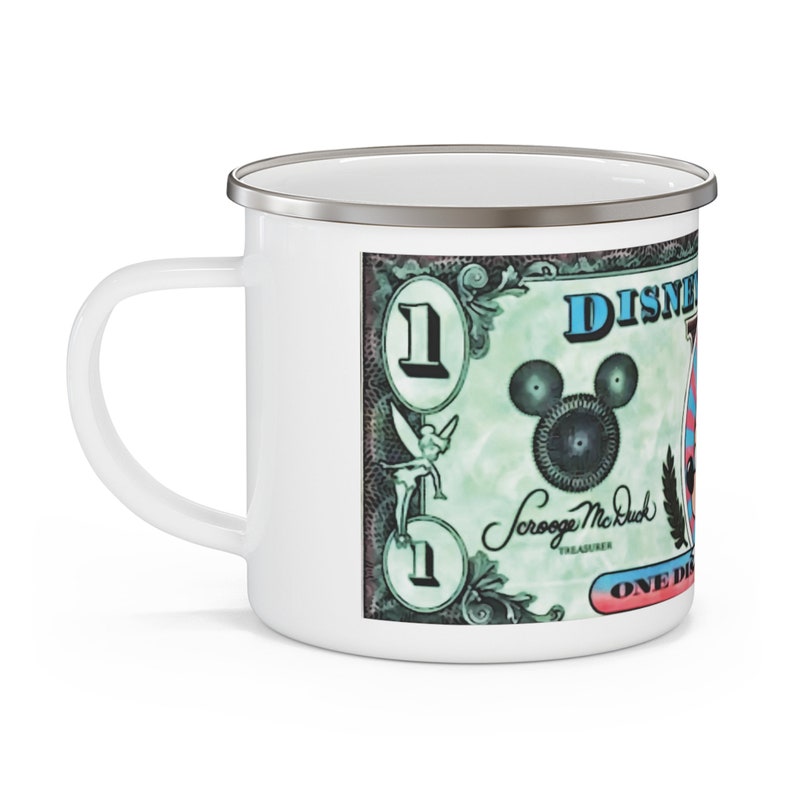 Enamel Camping Mug Painting of Disneyland Resort Vintage Disney Dollars Mickey Mouse image 3