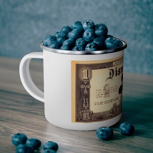 Enamel Camping Mug Painting of Disneyland Resort Vintage Disney Dollars Mickey Mouse image 5