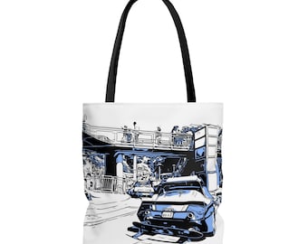 AOP Tote Bag painting of Disneyland Resort Autopia Ride