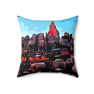 Spun Polyester Square Pillow Painting of Disneyland Resort ~Big Thunder Mountain~ Ride