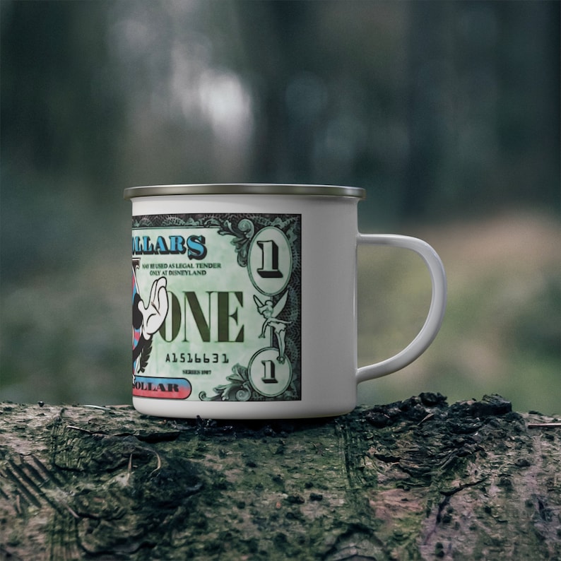 Enamel Camping Mug Painting of Disneyland Resort Vintage Disney Dollars Mickey Mouse image 4