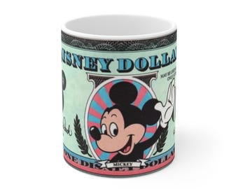 Mok 11oz kunstwerk van Disneyland Resort Vintage Disney Dollars - Mickey Mouse