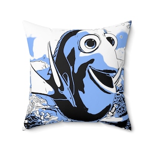 Gesponnen polyester vierkant kussen schilderij van Disney Pixar Finding Nemo ~Dory~ Hallo ik ben Dory!