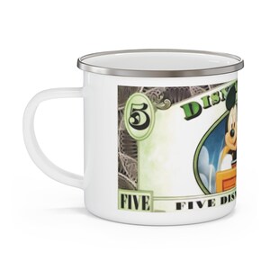 Enamel Camping Mug Painting of Disneyland Resort Vintage Disney Dollars Mickey Mouse image 3