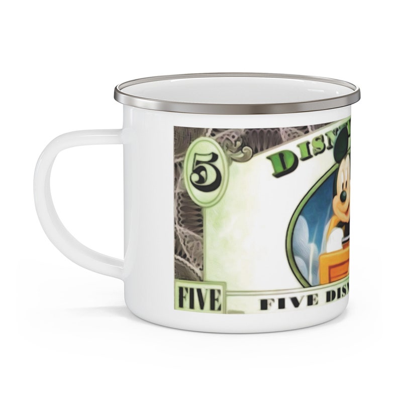 Enamel Camping Mug Painting of Disneyland Resort Vintage Disney Dollars Mickey Mouse image 3