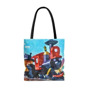 AOP Tote Bag Painting of Disneyland Jasey Jr. Train ride