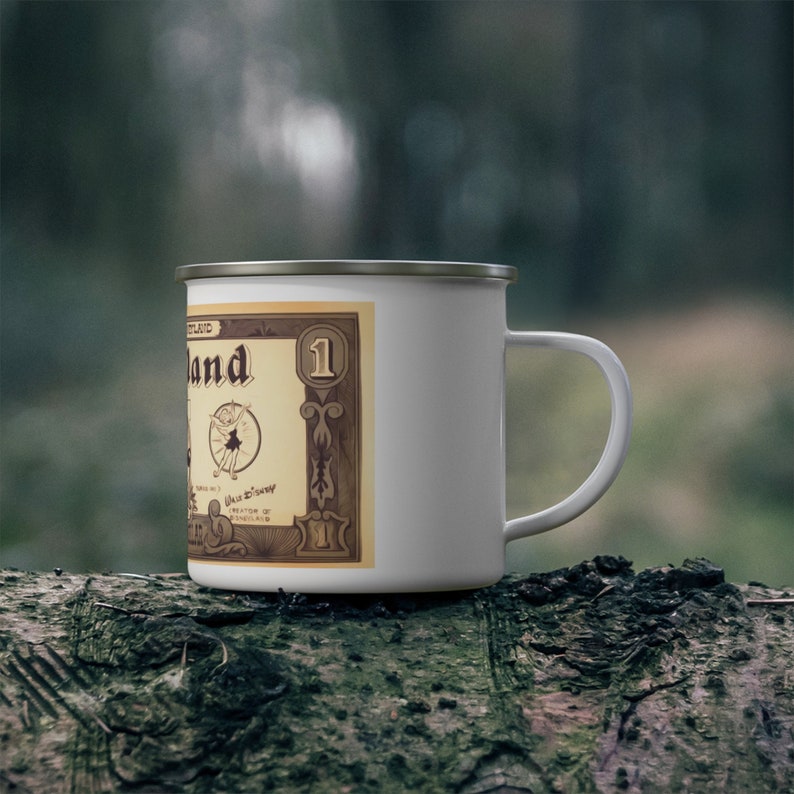Enamel Camping Mug Painting of Disneyland Resort Vintage Disney Dollars Mickey Mouse image 4