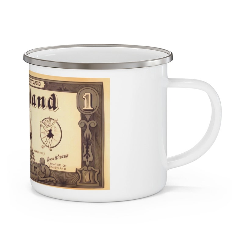 Enamel Camping Mug Painting of Disneyland Resort Vintage Disney Dollars Mickey Mouse image 2