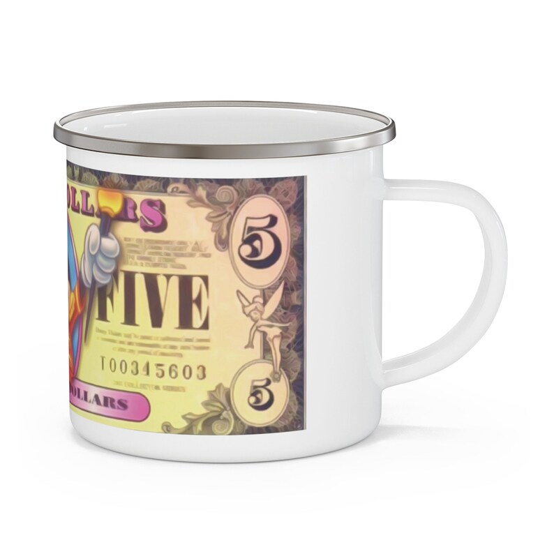Enamel Camping Mug Painting of Disneyland Resort Vintage Disney Dollars Mickey Mouse image 2