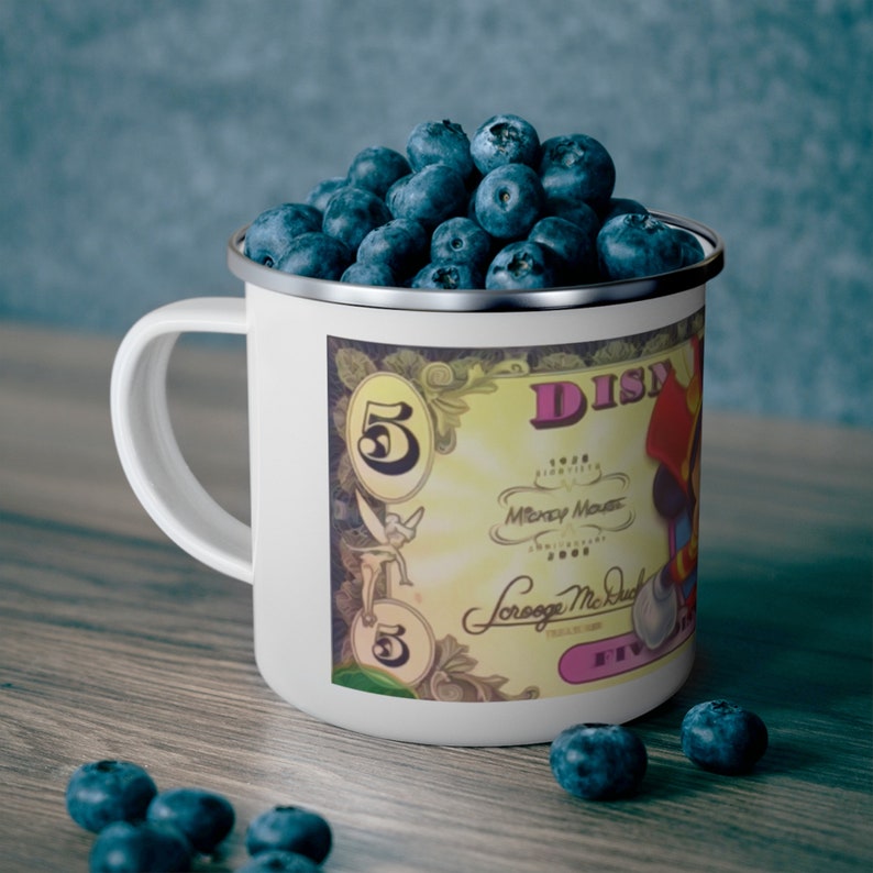 Enamel Camping Mug Painting of Disneyland Resort Vintage Disney Dollars Mickey Mouse image 5