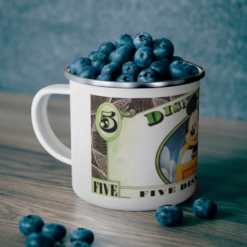Enamel Camping Mug Painting of Disneyland Resort Vintage Disney Dollars Mickey Mouse image 5