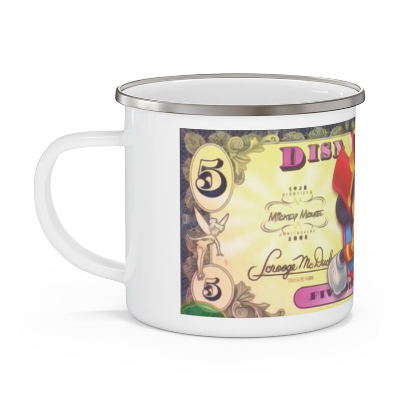 Enamel Camping Mug Painting of Disneyland Resort Vintage Disney Dollars Mickey Mouse image 3