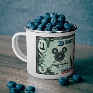 Enamel Camping Mug Painting of Disneyland Resort Vintage Disney Dollars Mickey Mouse image 5