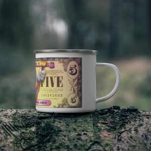 Enamel Camping Mug Painting of Disneyland Resort Vintage Disney Dollars Mickey Mouse image 4