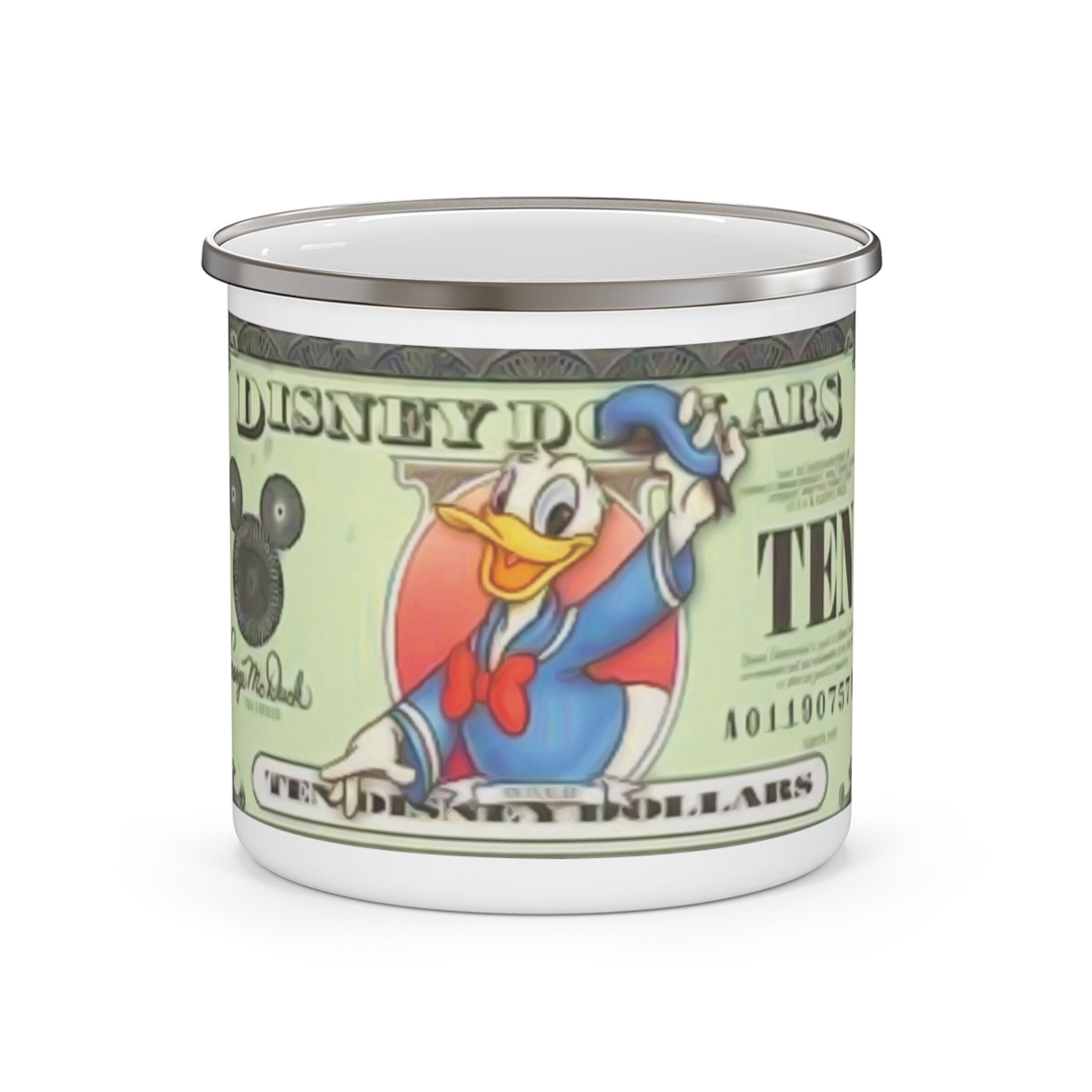 Enamel Camping Mug Painting of Disneyland Resort Vintage Disney Dollars Donald Duck