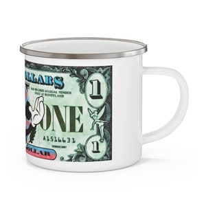 Enamel Camping Mug Painting of Disneyland Resort Vintage Disney Dollars Mickey Mouse image 2