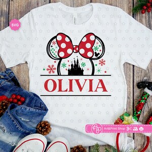 Ratón Chica Navidad Monograma Svg para cricut, Nombre del ratón Svg, Navidad dividida Svg, Nombre de la niña Svg, Camisa de Navidad Svg