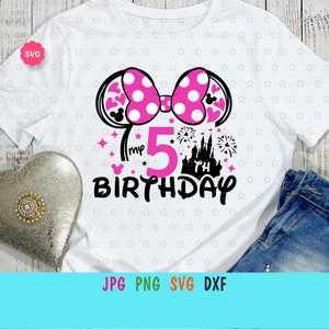 Mouse Meu 5º Aniversário Svg para cricut, Impressão de menina de aniversário para camiseta, Viagem em família Svg, Mouse rosa Svg, Aniversário bebê Svg
