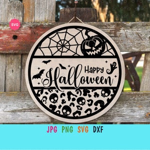 Happy Halloween teken Svg voor cricut, Halloween pompoen Svg, Hallo herfst Svg, pompoen Svg, Halloween houten teken Svg