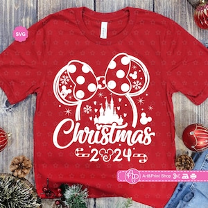 Souris fille Noël 2024 Svg pour cricut, chemise de Noël Svg, oreilles de souris Svg, Noël Svg, Noël mama Svg