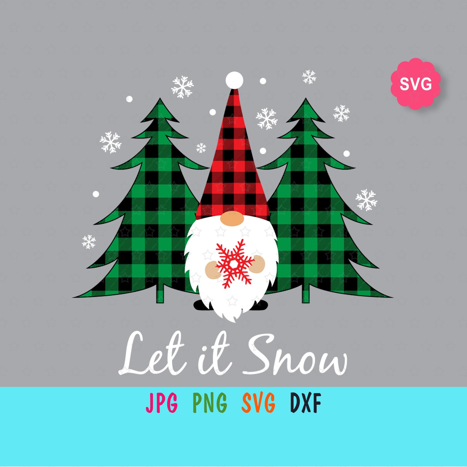 Christmas gnomes with snowflake svg for cricut let it snow  etsy
