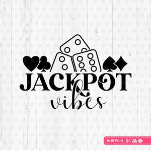 May include: Black and white graphic design with dice, playing cards, and the text "JACKPOT vibes".