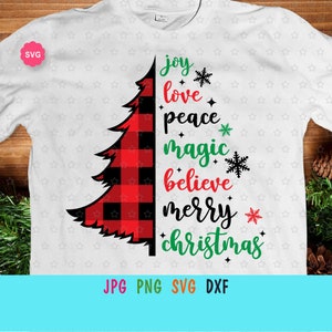 Monograma de árbol de Navidad Svg para Cricut, diseño de camiseta navideña Svg, Believe Svg, Joy Svg, Buffalo Plaid Svg, Magic Time Svg