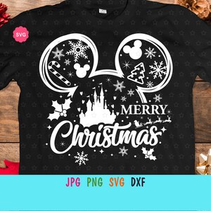 Ratón Feliz Navidad Svg para cricut, estampado navideño para camiseta, Orejas de ratón Svg, Camisa navideña Svg