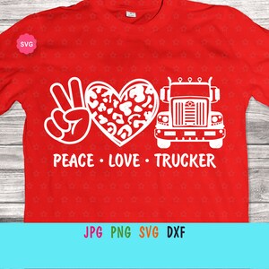 Vrede Liefde Trucker Svg voor cricut, Truck Driver shirt Svg, Vrachtwagen cabine Svg, Vrede Svg, Semi Truck Svg, Liefde luipaard Svg