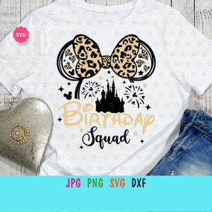 Escuadrón de cumpleaños de niña ratón Leopard Svg para cricut, Cumpleaños de niña Svg, Orejas de ratón Svg, Viaje de cumpleaños Svg, Ratón leopardo Svg
