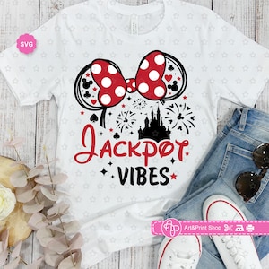 Mouse Girl Jackpot Vibes Svg para cricut, Cartas de jogar Svg, Orelhas de mouse Svg, Viagem a Las Vegas Svg, Poker Svg, Jogos de azar Svg
