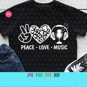 Peace Love Music Svg voor cricut, Muziek Svg, Leraar shirt Svg, Muziekleven Svg, Koptelefoon Svg, Muzieknoten Svg
