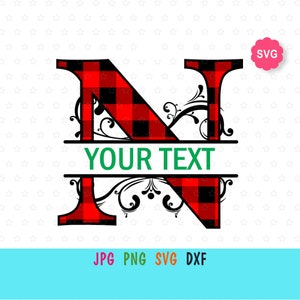 Puede incluir: Letra N de cuadros rojos y negros con un adorno floral y un espacio para "YOUR TEXT" debajo.