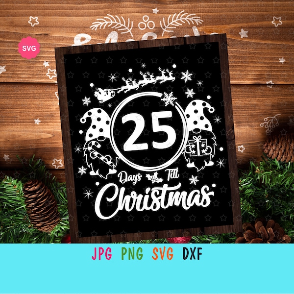 Gnomes Christmas Countdown Svg for cricut, Advent calendar for kids room, Days till Christmas Svg, Santa sleigh Svg