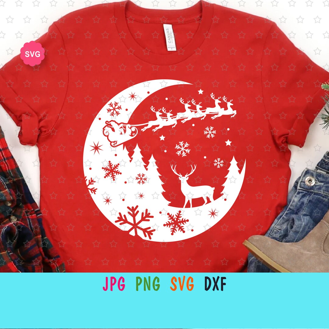 Christmas Santa Sleigh Svg for Cricut, Christmas Scene Svg, Reindeer ...