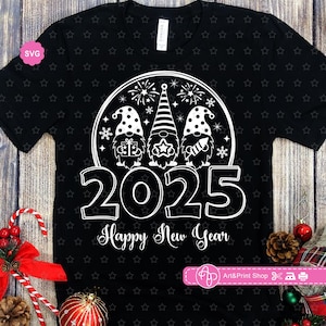 Gnomes nouvel an 2025 Svg pour cricut, Bonjour 2025 Svg, décoration gnomes Svg, chemise de Noël Svg, bienvenue 2025 Svg