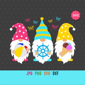Summer Gnomes SVG para cricut, Impresión de gnomos de playa para camiseta, Hello summer Svg, Gnomes con helado Svg