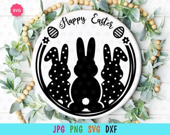 SVG de letrero de Conejito de Pascua Feliz para Cricut, SVG de Hola Primavera, SVG de Conejito de Pascua, SVG de Conejos, SVG de Huevo de Pascua