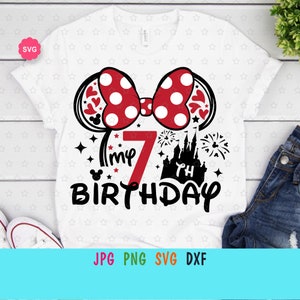 Ratón Mi 7o cumpleaños Svg para cricut, Cumpleañera Svg, Orejas de ratón Svg, Viaje de niñas Svg, Cumpleaños princesa Svg