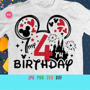 Mouse Meu 4º aniversário Svg para cricut, Aniversário de menino Svg, Orelhas de mouse Svg, Meu quarto aniversário Svg, Aniversário bebê Svg