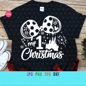 Ratón Mi 1a Navidad Svg para cricut, camisa de Navidad Svg, Ratón chica Svg, Copo de nieve Svg, Bebé Navidad Svg