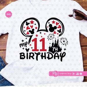 Mouse meu aniversário de 11 anos Svg para cricut, aniversário de menino Svg, orelhas de mouse Svg, meu aniversário de 11 anos Svg, aniversário de bebê Svg