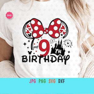 Maus mein 9th Birthday svg für Cricut, Geburtstag Mädchen svg, Maus Ohren svg, Mädchen Reise svg, Geburtstagsprinzessin svg