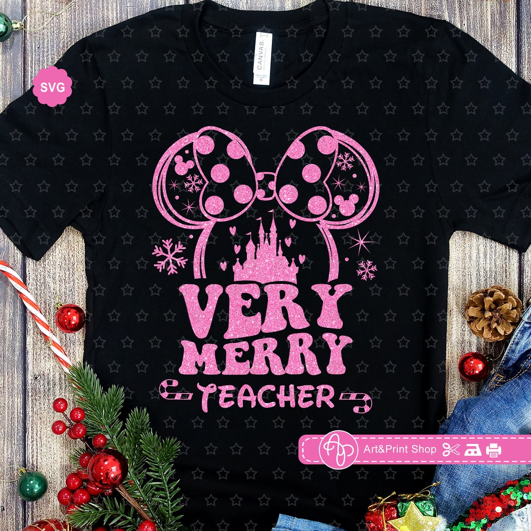 Mouse Girl Very Merry Teacher Svg for Cricut, Christmas Teacher Svg ...