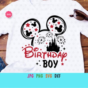 Souris anniversaire garçon Svg pour cricut, anniversaire équipe Svg, souris oreilles Svg, anniversaire Svg, vacances en famille Svg
