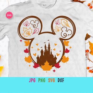 Ratón Otoño Svg para cricut, Hola otoño Svg, Feliz cosecha Svg, Orejas de ratón Svg, Camisa de otoño Svg